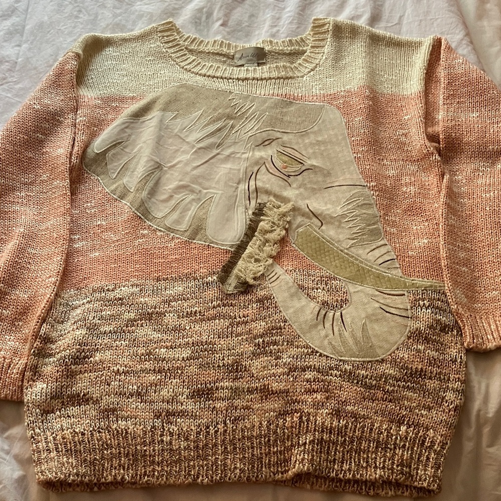Elephant Motif Sweater in Peach and Cream